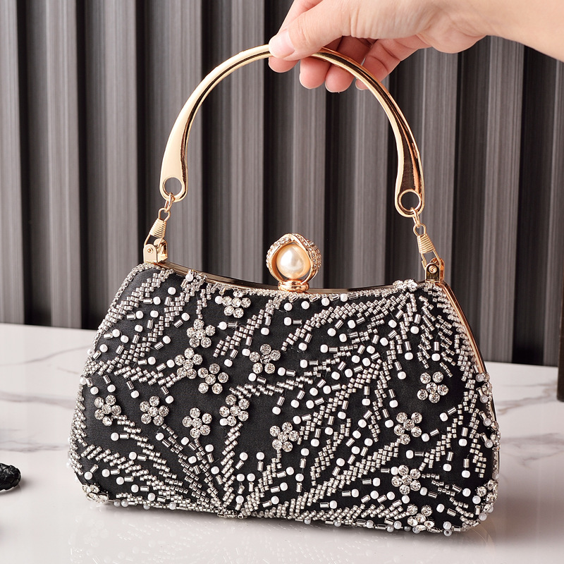 Luxury Bags In China Wholesale - Czarna Torebka Z Koralikami Vintage Damskie